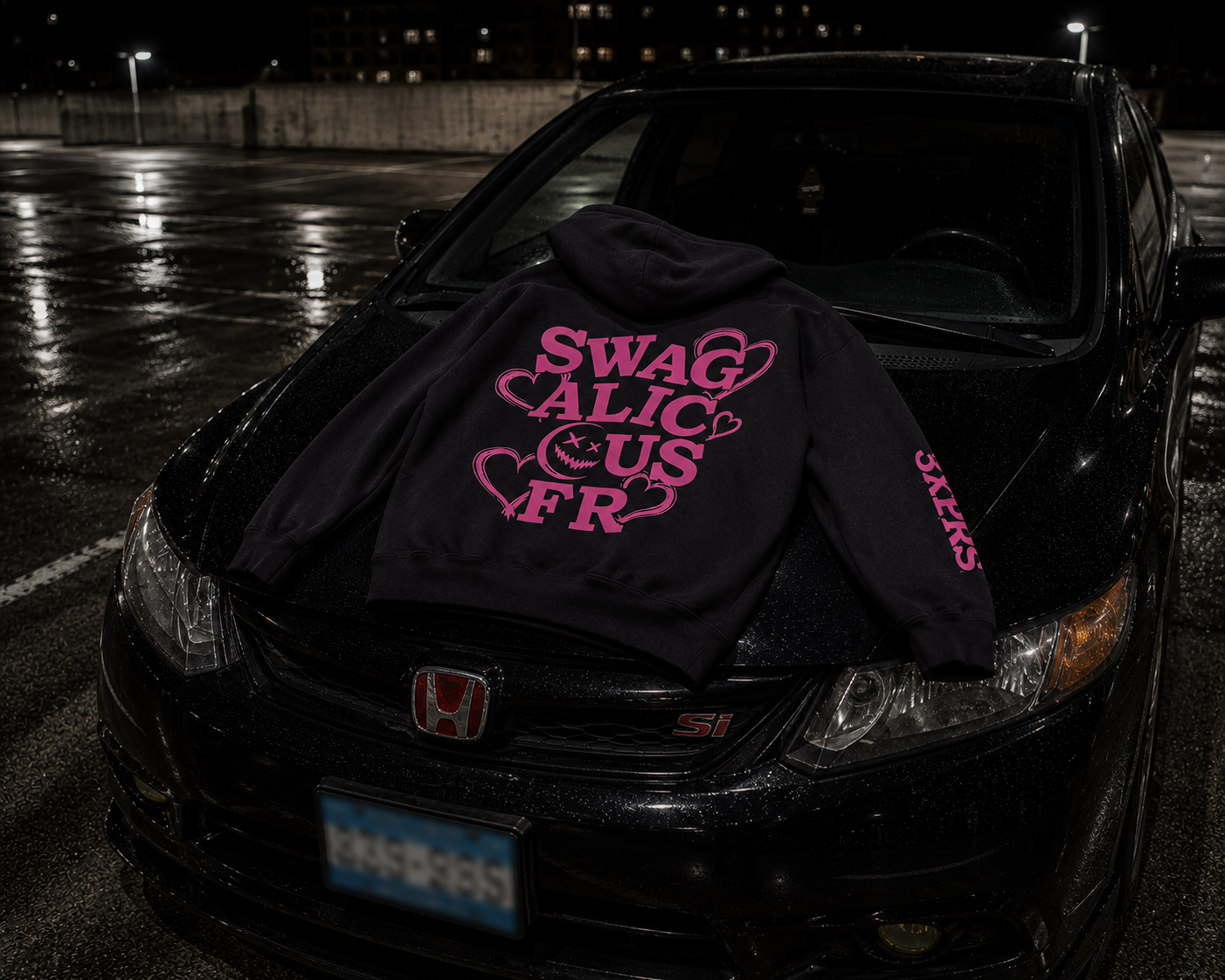 Hoodie - Swagalicious Pink Heart Graphic Hooded Sweatshirt
