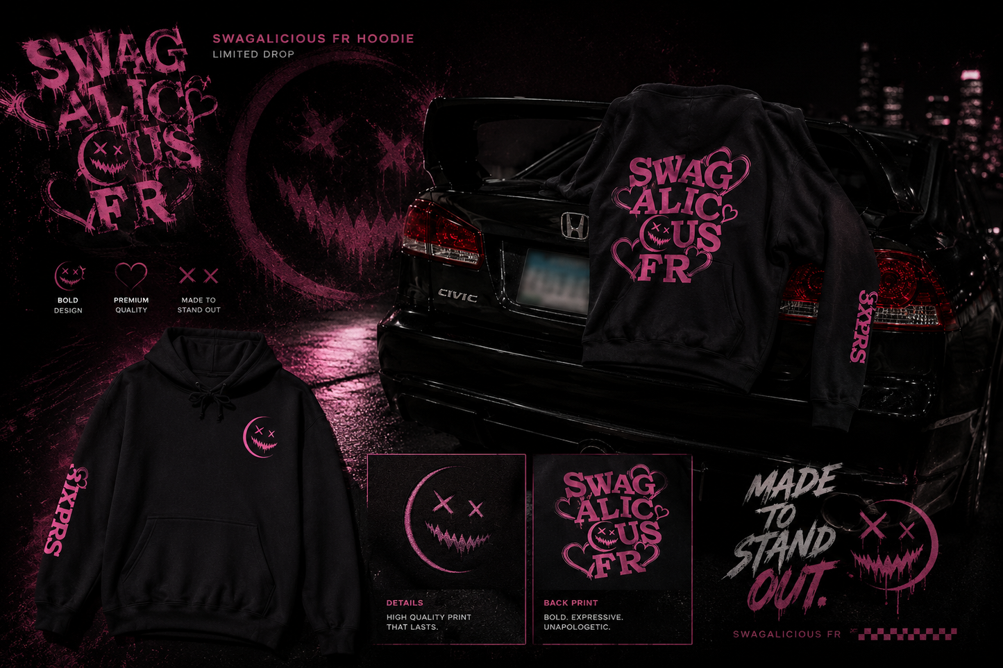 Hoodie - Swagalicious Pink Heart Graphic Hooded Sweatshirt