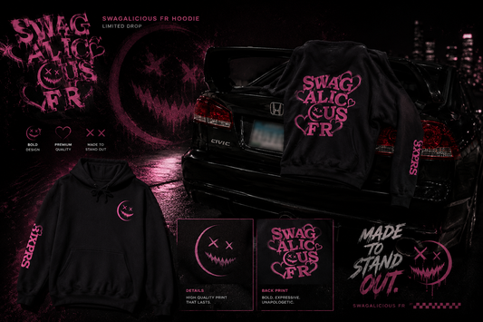Hoodie - Swagalicious Pink Heart Graphic Hooded Sweatshirt